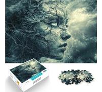 Rompecabezas de 1000 Piezas para Adolescentes Rostro Femenino en Nubes de tormenta Juguetes de Juego desafiantes Regalo Divertido 38x26cm