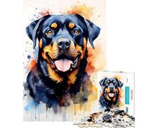 Rompecabezas de 1000 Piezas para Adolescentes Rottweiler en Acuarela Juegos relajantes Juguetes adictivos para Cultivar la Paciencia Gran Regalo Un Reto difícil (Tamaño 38x26cm)