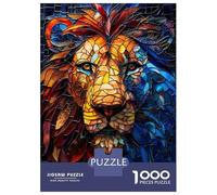 Rompecabezas De 1000 Piezas para Adolescentes Royal Stained Glass Lion Rompecabezas para Adultos Juegos Relajantes Vacaciones En Casa Matar El Tiempo 38x26cm/1000pcs