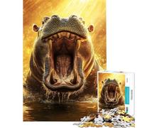 Rompecabezas de 1000 Piezas para Adolescentes Rugido de hipopótamo en luz Dorada Juego práctico y Educativo Regalos de cumpleaños Difícil (tamaño 38x26cm)