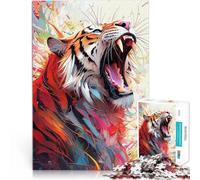 Rompecabezas de 1000 Piezas para Adolescentes Rugidos de Tigre en una Paleta de Colores Corte de precisión Ideas de Regalos 38x26cm