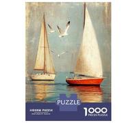 Rompecabezas De 1000 Piezas para Adolescentes Sailboats with Seagulls in Flight Rompecabezas para Adultos Juegos Relajantes Alivia El Estrés Ayuda A Ejercitar El Cerebro 52x38cm/1000pcs