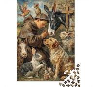 Rompecabezas De 1000 Piezas para Adolescentes Saint Francis of Assisi with Animals Rompecabezas para Adultos Juegos De Relajación Decoración del Hogar Desafío Educativo 52x38cm/1000pcs