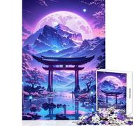 Rompecabezas de 1000 Piezas para Adolescentes Sakura Moonlit Lake Juguetes antiestrés Ideas de Regalo Juegos educativos con póster a Juego y Hoja de Trivia tamaño 38x26cm