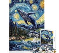Rompecabezas de 1000 piezas para adolescentes Salto nocturno de la ballena juguete de rompecabezas para adolescentes decoración de pared patrón de montaje regalo de cumpleaños regalos (tamaño 38x52cm)