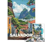 Rompecabezas de 1000 Piezas para Adolescentes Salvador Brasil Póster de Viaje Rompecabezas para Adolescentes Juegos relajantes Carrera de Velocidad de Manos para cumpleaños Navidad (Tamaño 50x75cm)