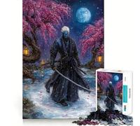 Rompecabezas de 1000 Piezas para Adolescentes Samurái de Piel Azul bajo Flores de Cerezo Arte de Bordes precisos,Juego de lógica,diversión Tranquila,Regalo artístico de Navidad 38x26cm