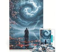 Rompecabezas de 1000 Piezas para Adolescentes Samurái en un Lago tormentoso Juegos Divertidos para ejercitar la Mente y Las Manos y para Fortalecer el Amor en Pareja 38x26cm