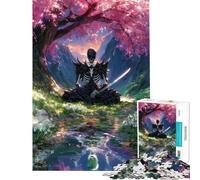 Rompecabezas de 1000 Piezas para Adolescentes Samurai Esqueleto Meditando Bajo un Cerezo Juguete de Rompecabezas para Adultos Decoración de Pared Mejora la Memoria Regalos para Amigos y Familiares