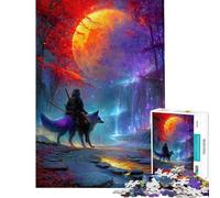 Rompecabezas de 1000 Piezas para Adolescentes Samurái y Zorro bajo una Luna Gigante Rompecabezas para Adultos Juguete para decoración de Pared Juego desafiante y difícil Regalos (Tamaño 50x75cm)