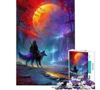 Rompecabezas de 1000 Piezas para Adolescentes Samurái y Zorro bajo una Luna Gigante Rompecabezas para Adultos Juego práctico decoración del hogar interacción Entre Padres e Hijos (tamaño 38x52cm)