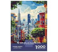Rompecabezas De 1000 Piezas para Adolescentes San Francisco Cityscape Illustration Rompecabezas para Adultos Juegos Relajantes Decoración del Hogar Regalos De Cumpleaños Y Únicos 70x50cm/1000pcs