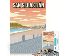 Rompecabezas de 1000 Piezas para Adolescentes San Sebastián Póster de Viaje Minimalista de España Corte Lógica Divertida Juguete Juego Tranquilo Juego de cumpleaños Juego 38x52cm