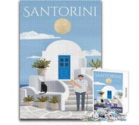 Rompecabezas de 1000 Piezas para Adolescentes, Santorini, Grecia, ilustración, diversión Familiar y Noche de Juegos, análisis y lógica, Regalo de cumpleaños, tamaño 38x26cm
