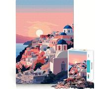 Rompecabezas de 1000 Piezas para Adolescentes Santorini Grecia Puesta de Sol Ajuste Juego Concentración Diversión Juego Ocio Diversión Arte de Pared navideño (38x26cm)
