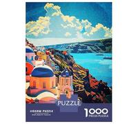 Rompecabezas De 1000 Piezas para Adolescentes Santorini Greece Vintage Travel Rompecabezas Juegos Divertidos Desafío Difícil Cumpleaños Y Navidad 38x26cm/1000pcs