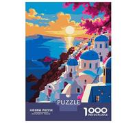 Rompecabezas De 1000 Piezas para Adolescentes Santorini Sunset Digital Art Rompecabezas para Adultos Juego Práctico Montaje De Patrones Diversión En Casa Actividades, 38x26cm/1000pcs
