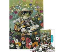 Rompecabezas de 1000 Piezas para Adolescentes Sapo Guitarrista en un jardín de Flores Desafío Educativo Decoración para el hogar Juegos educativos Apto para Mayores de 14 años (50x75cm)