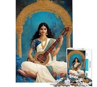 Rompecabezas de 1000 Piezas para Adolescentes Saraswati Tocando la Veena sobre un Loto Rompecabezas para Adultos Juegos relajantes Que mejoran la Memoria Difícil y desafiante (tamaño 38x26cm)