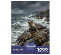 Rompecabezas De 1000 Piezas para Adolescentes Seal on Rocky Coast in Rain Rompecabezas para Adultos Juego De Ingenio Ensamblaje De Patrones Desafiante De Completar 70x50cm/1000pcs