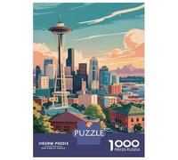 Rompecabezas De 1000 Piezas para Adolescentes Seattle Skyline with Space Needle Rompecabezas para Adultos Juegos De Relajación Regalos De Cumpleaños para Amigos Y Familiares 38x26cm/1000pcs