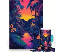 Rompecabezas de 1000 Piezas para Adolescentes Selva Tropical, Puesta de Sol, río, Estilo Retro, Bordes limpios, Juego de concentración Mental, Juego Lento, Divertido, Regalo de cumpleaños (38x26cm)