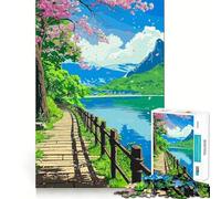 Rompecabezas de 1000 Piezas para Adolescentes Sendero de cerezos en Flor Junto al Lago Juego Divertido y Estimulante para la Mente Juego Acogedor Regalo de cumpleaños (38x26cm)