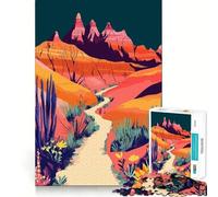 Rompecabezas de 1000 Piezas para Adolescentes Sendero del Desierto con montañas,Arte Minimalista de la Naturaleza,Corte preciso,Juego de lógica,Juego Tranquilo,decoración navideña,Regalo 38x26cm