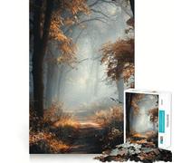 Rompecabezas de 1000 Piezas para Adolescentes Sendero en el Bosque otoñal bajo la bruma Arte de Bordes precisos Juguete para Entrenar la Mente Juego para Pasar un rato Agradable Decoración navideña