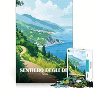 Rompecabezas de 1000 Piezas para Adolescentes Sentiero Degli Dei póster de Viaje de Italia Arte de Corte preciso Juego cognitivo Regalo Tiempo de Juego Tranquilo decoración navideña Regalo (38x26cm)