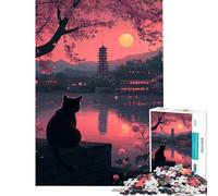 Rompecabezas de 1000 Piezas para Adolescentes Serenidad a la luz de la Luna con Cerezas Rompecabezas para Adultos Juguetes DIY Vacaciones en casa Matar el Tiempo Regalos para Amigos y Familiares