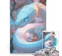 Rompecabezas de 1000 Piezas para Adolescentes Serpiente Blanca con Ojos Azules Juguete Decorativo para la Pared Ideal para la diversión Familiar y para fomentar el Amor Entre Parejas 38x52cm