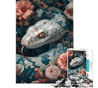 Rompecabezas de 1000 Piezas para Adolescentes Serpiente Blanca en Flor Actividades Divertidas para Hacer en casa Mejora la Memoria Juguete Decorativo para Pared para Mayores de 14 años (38x52cm)