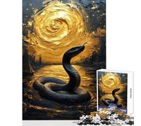 Rompecabezas de 1000 Piezas para Adolescentes Serpiente Negra en Agua Dorada Juego práctico Educativo para Aprender y Decorar el hogar Juguetes para Relajarse y estimular el intelecto (38x52cm)
