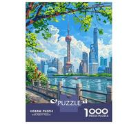 Rompecabezas De 1000 Piezas para Adolescentes Shanghai China Cityscape Illustration Rompecabezas para Adolescentes Juegos Relajantes Decoración Juego Desafiante Regalos 70x50cm/1000pcs