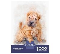Rompecabezas De 1000 Piezas para Adolescentes Shar Pei Puppy Watercolor Rompecabezas para Adultos Juego Práctico Difícil Regalos De Cumpleaños Y Únicos 52x38cm/1000pcs