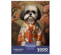 Rompecabezas De 1000 Piezas para Adolescentes Shih Tzu Dog in K Imono Rompecabezas para Adultos Juego De Ingenio Decoración Cumpleaños 52x38cm/1000pcs