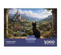 Rompecabezas De 1000 Piezas para Adolescentes Silent Cat Overlooking A Medieval Landscape Rompecabezas Juegos Divertidos Regalos para Mujeres Cumpleaños Y Navidad 38x26cm/1000pcs