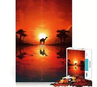 Rompecabezas de 1000 Piezas para Adolescentes Silueta de Camello al Atardecer,Corte preciso,Manualidades,diversión cognitiva,Juego para el Tiempo Libre,decoración navideña para el hogar (38x52cm)