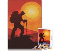 Rompecabezas de 1000 Piezas para Adolescentes, Silueta de Excursionista al Atardecer, Juego de desafío único, Pero Divertido y Divertido, Obra de Arte, Regalo, tamaño 50x75cm