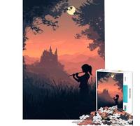 Rompecabezas de 1000 Piezas para Adolescentes Silueta de flautista Castillo Paisaje Juguetes educativos Juego de ingenio Ideal para Parejas Regalo Divertido (Tamaño 38x52cm)