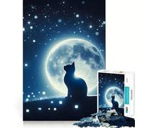 Rompecabezas de 1000 Piezas para Adolescentes Silueta de Gato bajo la luz de la Luna,diseño de líneas limpias,Rompecabezas de lógica,Juego de Ocio,Regalo de cumpleaños (50x75cm)