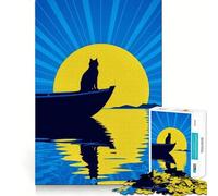 Rompecabezas de 1000 Piezas para Adolescentes Silueta de Gato en Barco al Atardecer,Corte Suave,Juguete para ejercitar el Cerebro,Tiempo de Juego Relajante,Actividad de cumpleaños (50x75cm)