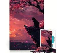 Rompecabezas de 1000 Piezas para Adolescentes Silueta de Gato Negro bajo Flores de Cerezo Arte de Bordes precisos Juego de lógica y diversión Regalo artístico navideño 38x52cm
