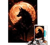 Rompecabezas de 1000 Piezas para Adolescentes Silueta de Lobo sobre Fondo de Luna Naranja Juguetes adictivos para Cultivar la Paciencia Juegos Divertidos para Toda la Familia Excelentes Regalos