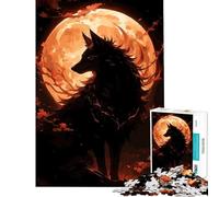 Rompecabezas de 1000 Piezas para Adolescentes Silueta de Lobo sobre Luna Naranja Juegos relajantes Que desafían la Inteligencia Juguetes adictivos Regalo Divertido para la decoración del hogar