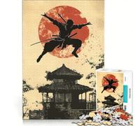 Rompecabezas de 1000 Piezas para Adolescentes Silueta de Ninja con Templo japonés Juego Imposible desafío difícil Regalo para Amigos y Familiares 50x75cm
