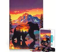 Rompecabezas de 1000 Piezas para Adolescentes Silueta de Oso,Paisaje al Atardecer,Arte de Corte Suave,Juego Mental,Regalo para Relajarse,Tiempo de Juego,Navidad,Ocio,Arte (38x52cm)
