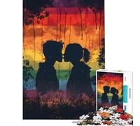 Rompecabezas de 1000 Piezas para Adolescentes Silueta de Pareja besándose Juego práctico de análisis y lógica difícil y desafiante para Mayores de 14 años (38x52cm)