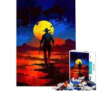Rompecabezas de 1000 Piezas para Adolescentes Silueta de Vaquero bajo una Luna Amarilla Juego Imposible Juguetes adictivos para Cultivar la Paciencia Regalos de cumpleaños Decoración de Pared 38x26cm